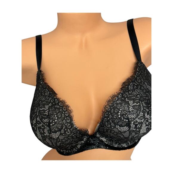 Victoria's Secret Very Sexy Black Shimmer Lace Push-Up Bra 34DDD - Picture 3 of 7